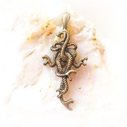 Handmade bronze snake cross pendant,intertwined snakes necklace pendant,snake jewellery,Handmade bronze jewellery, snake