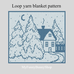 Winter Evening Loop yarn Finger knitted blanket pattern PDF Download