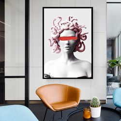 nordic medusa sculpture wall art, classic portrait posters and prints, canvas for living room home decor, ready to hang