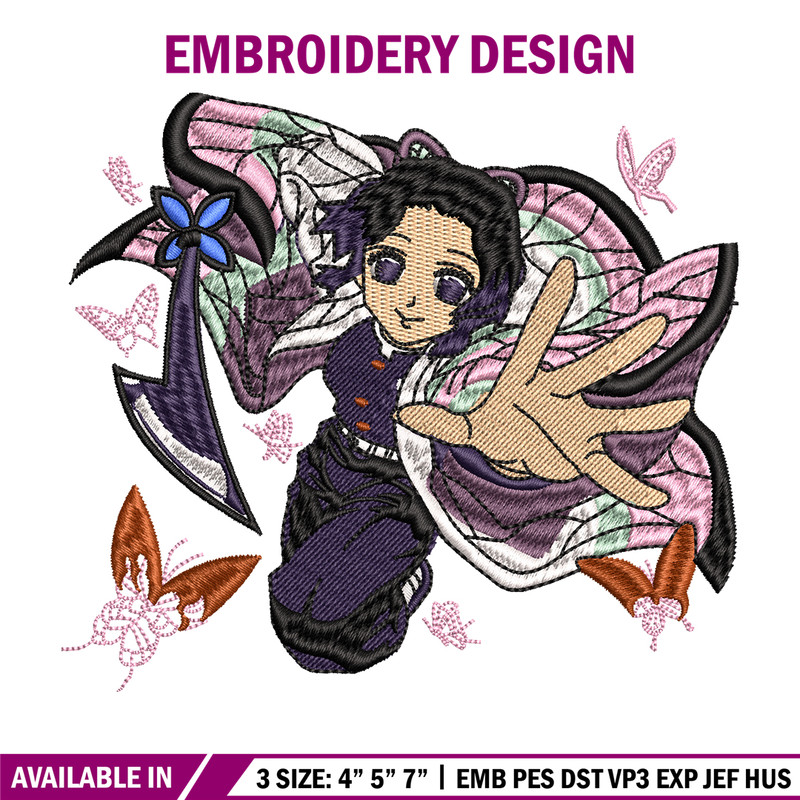 Kochou Shinobu embroidery design, Kimetsu no Yaiba embroidery, logo design, anime design, anime shirt, Digital download.jpg