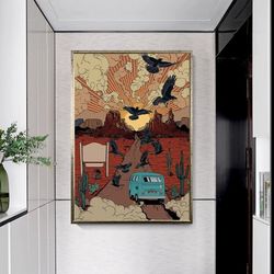vintage car canvas art,gift for car lovers,car print wall art,modern canvas car wall art,eagle wall decor,living room wa