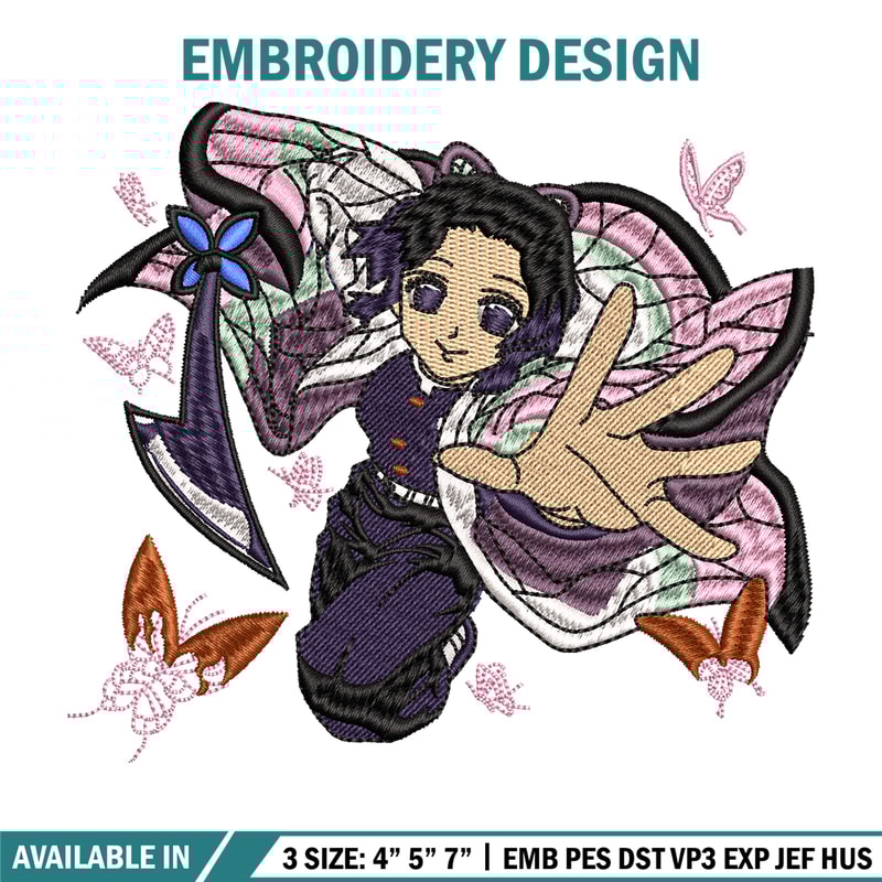Kochou Shinobu embroidery design, Kimetsu no Yaiba embroidery, logo design, anime design, anime shirt, Digital download.jpg