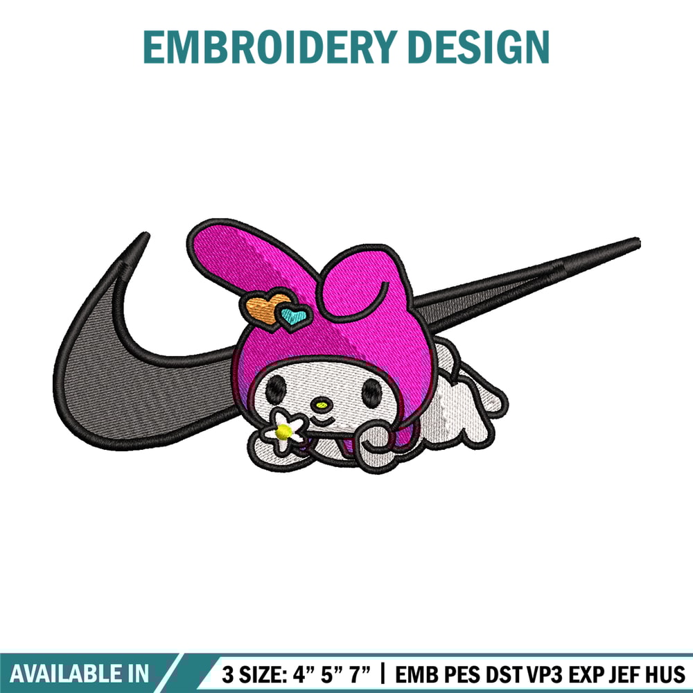 Kuromi Nike embroidery design, Hello kitty embroidery, Nike design, cartoon design, cartoon shirt, Digital download.jpg