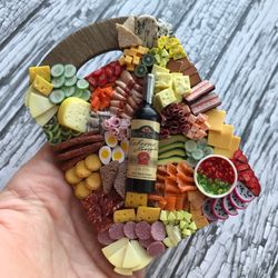 Magnet Miniature Realistic Charcuterie Board with Wine