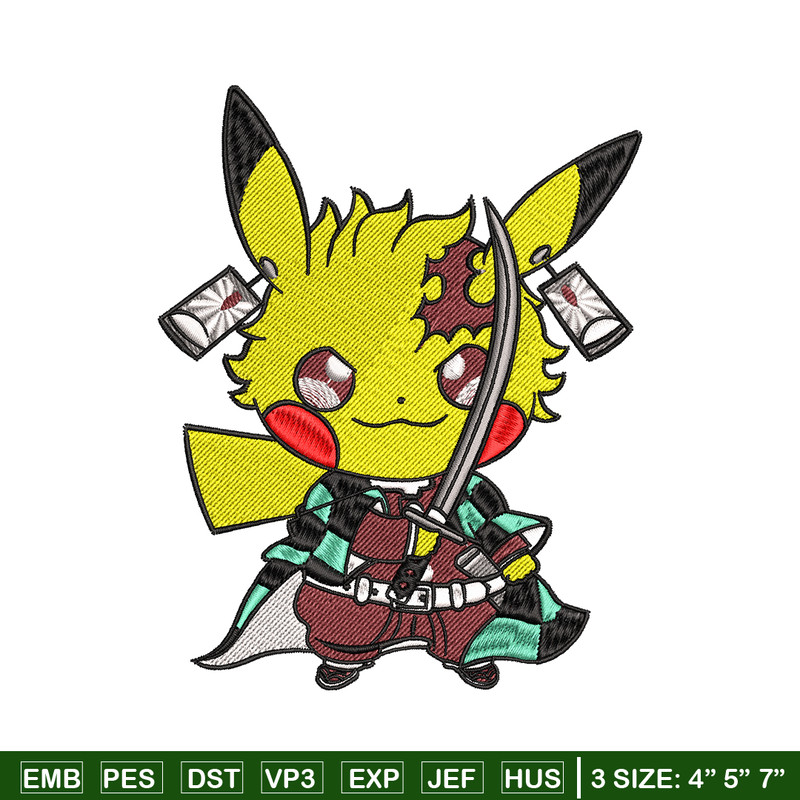 Pikachu Tanjiro Demon embroidery design, Pokemon embroidery, logo design, anime design, anime shirt, Digital download.jpg