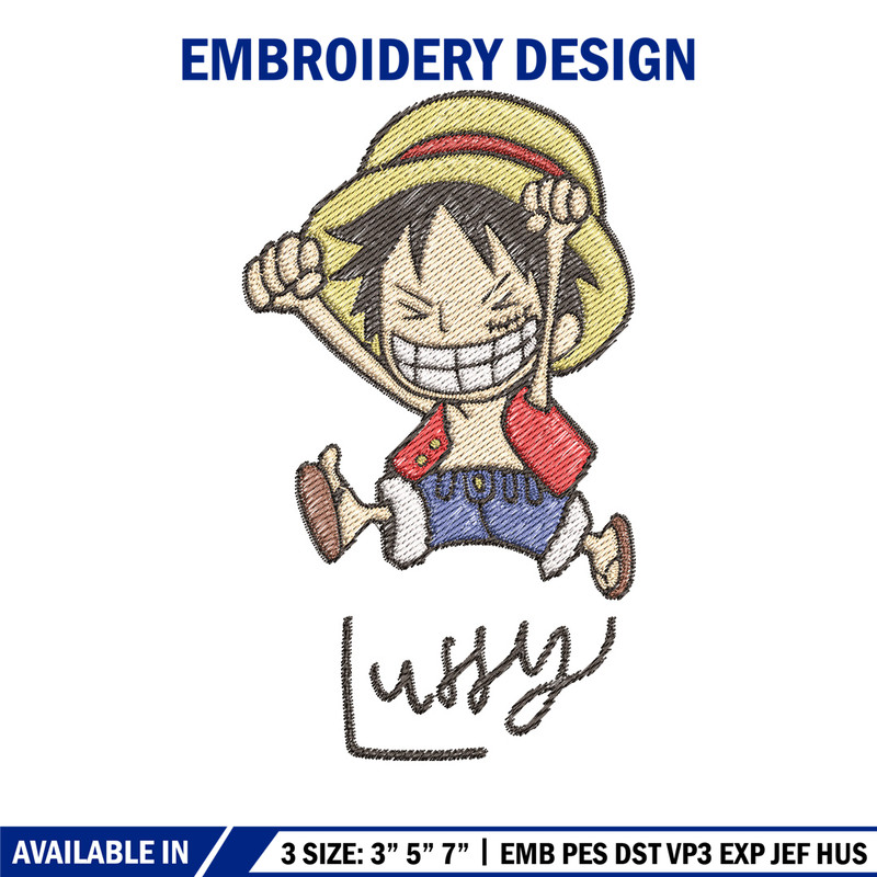 Luffy chibi embroidery design, One piece embroidery, Anime design, Embroidery file, Embroidery shirt, Digital download (3).jpg