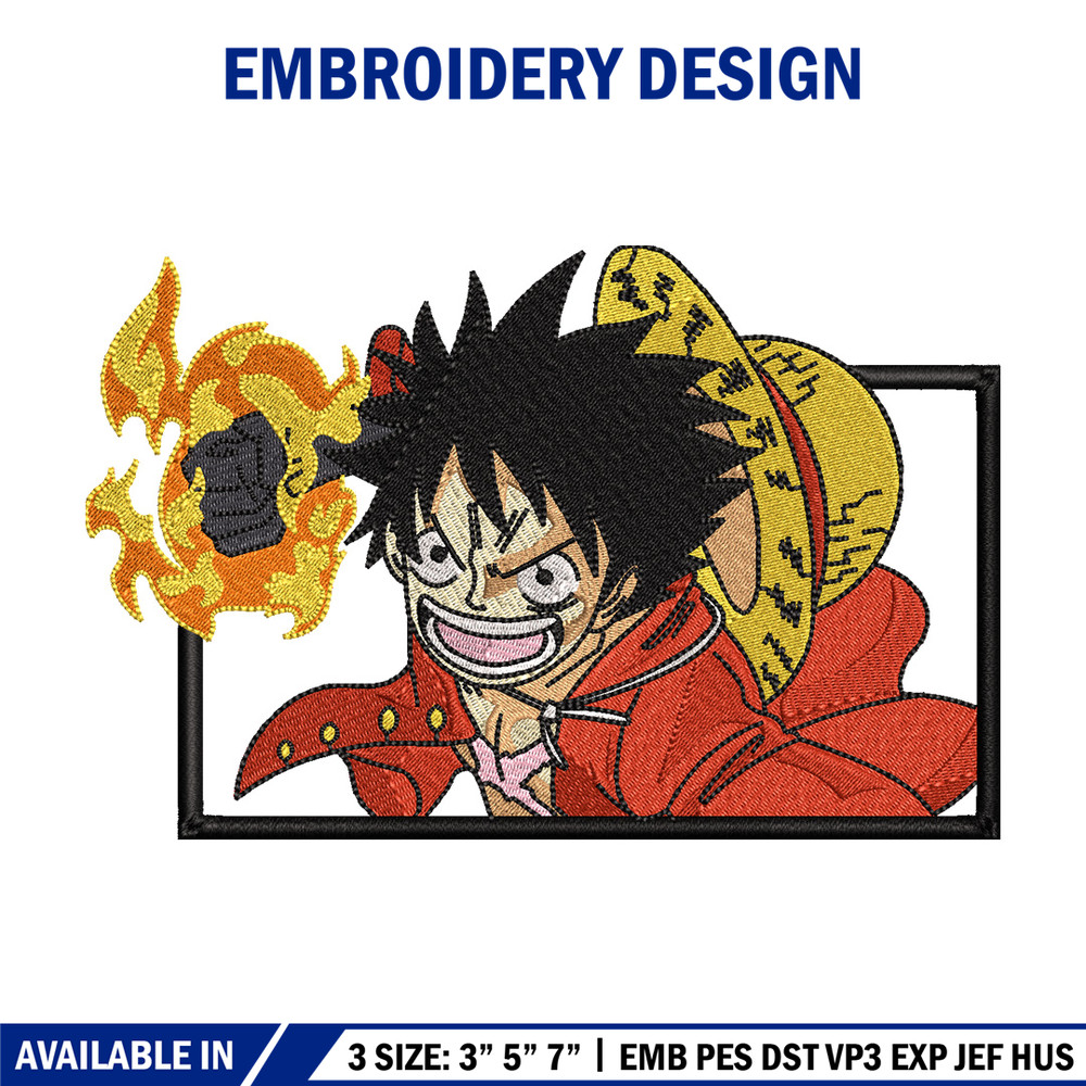 Luffy fire embroidery design, One piece embroidery, Anime design, Embroidery shirt, Embroidery file, Digital download.jpg