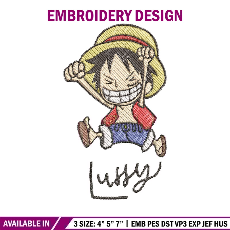 Luffy chibi embroidery design, One piece embroidery, Anime design, Embroidery file, Embroidery shirt, Digital download (3).jpg