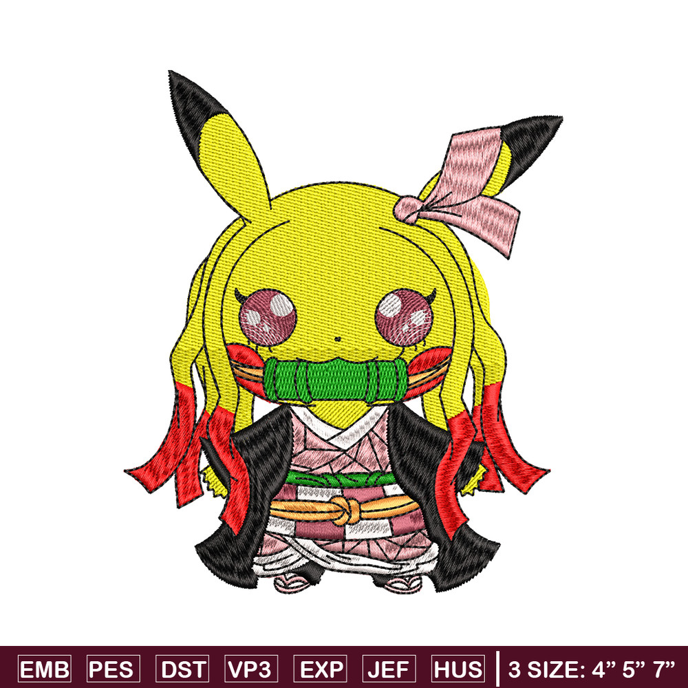 Pikachu Nezuko Demon embroidery design, Pokemon embroidery, logo design, anime design, anime shirt, Digital download.jpg