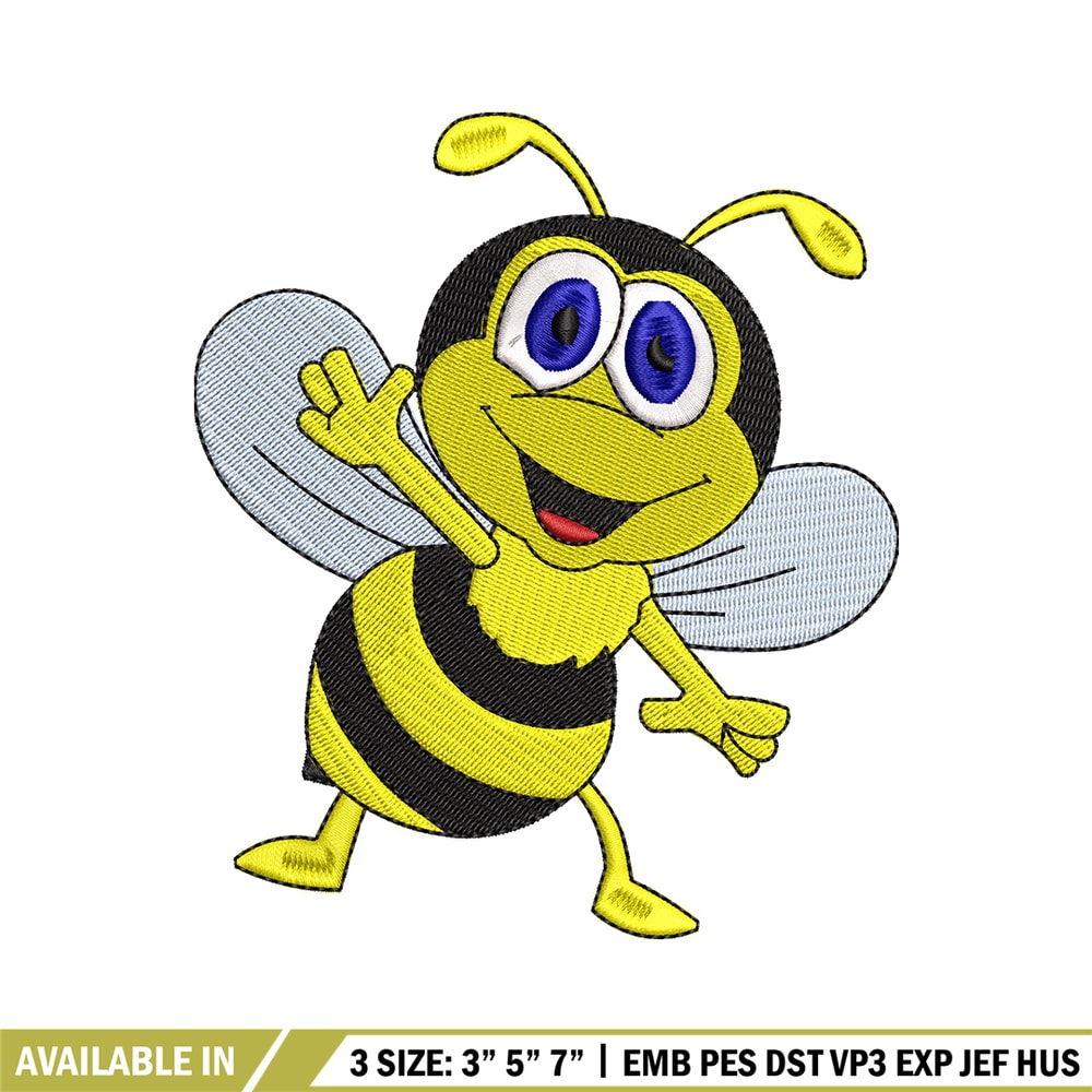 Bee cartoon embroidery design, Bee embroidery, Embroidery file, Embroidery shirt, Emb design, Digital download.jpg