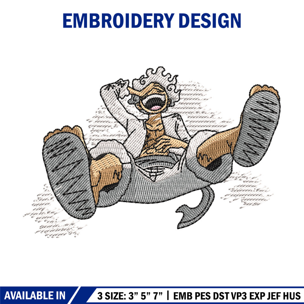 Luffy gear 5 embroidery design, One piece embroidery, Anime design, Embroidery shirt, Embroidery file, Digital download.jpg