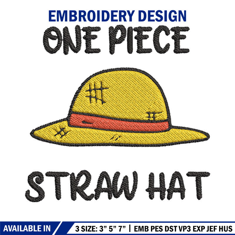 Luffy hat embroidery design, One piece embroidery, Anime design, Embroidery file, Embroidery shirt, Digital download.jpg
