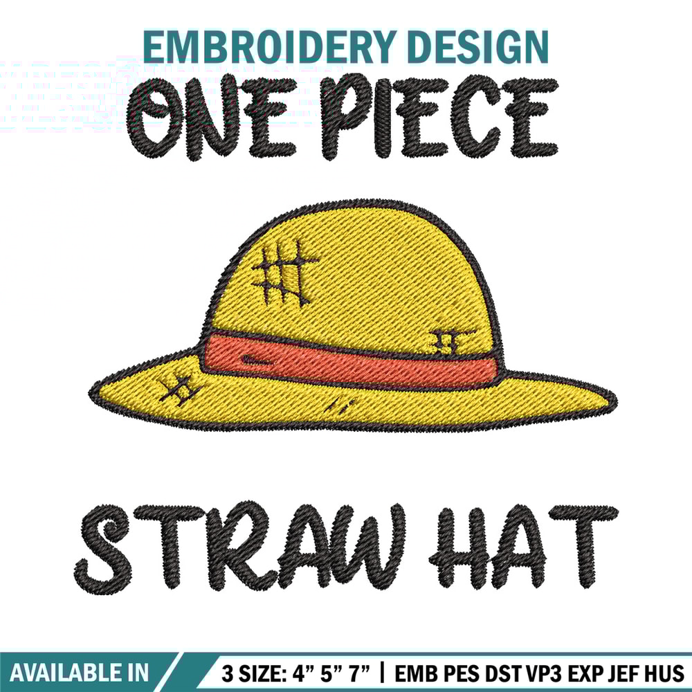 Luffy hat embroidery design, One piece embroidery, Anime design, Embroidery file, Embroidery shirt, Digital download.jpg