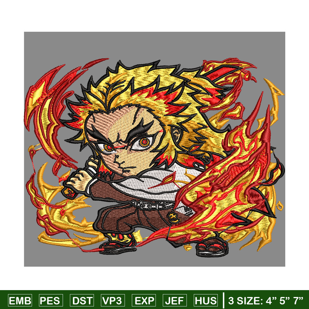 Rengoku Kyoujurou chibi embroidery design, Kimetsu no Yaiba embroidery, embroidery file, anime design, Digital download.jpg