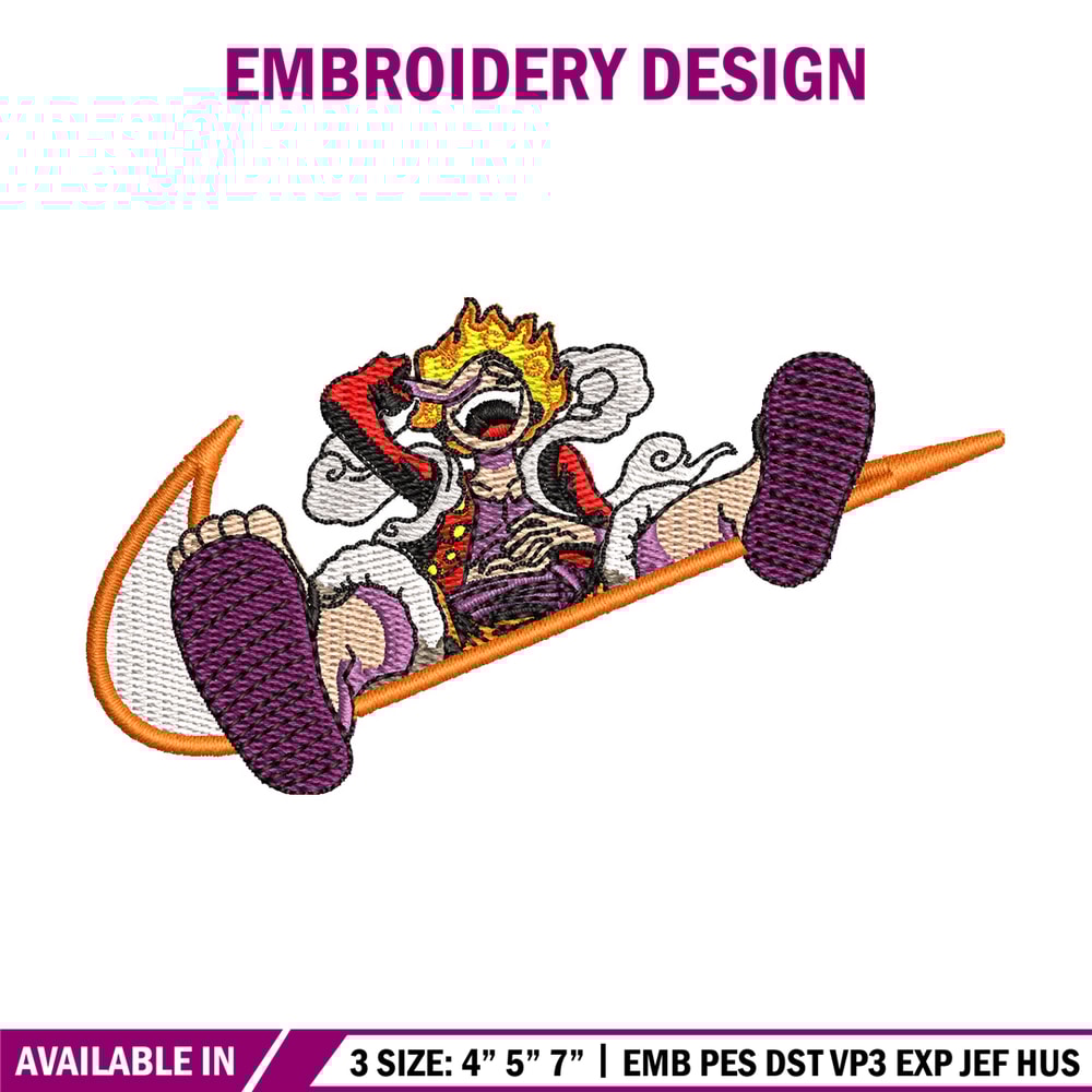 Luffy gear nike embroidery design, One piece embroidery,Nike design, Embroidery shirt, Embroidery file, Digital download.jpg