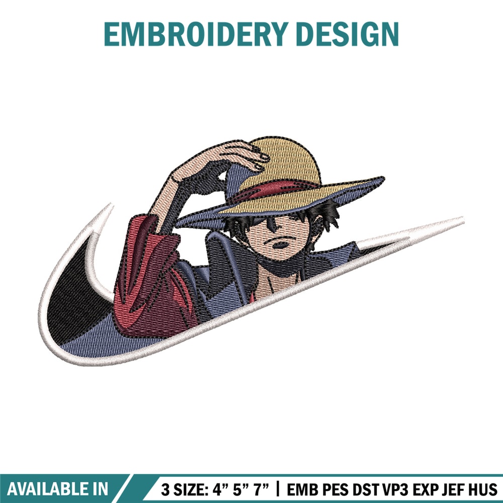 Luffy swoosh embroidery design, One piece embroidery, Nike design, Embroidery shirt, Embroidery file, Digital download.jpg