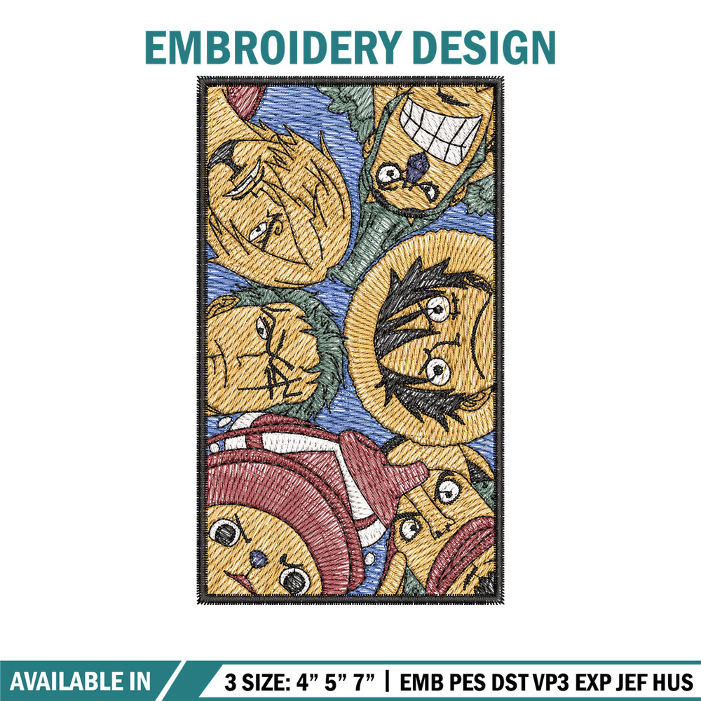 Luffy team embroidery design, One piece embroidery, Embroidery shirt, Embroidery file, Anime design, Digital download.jpg