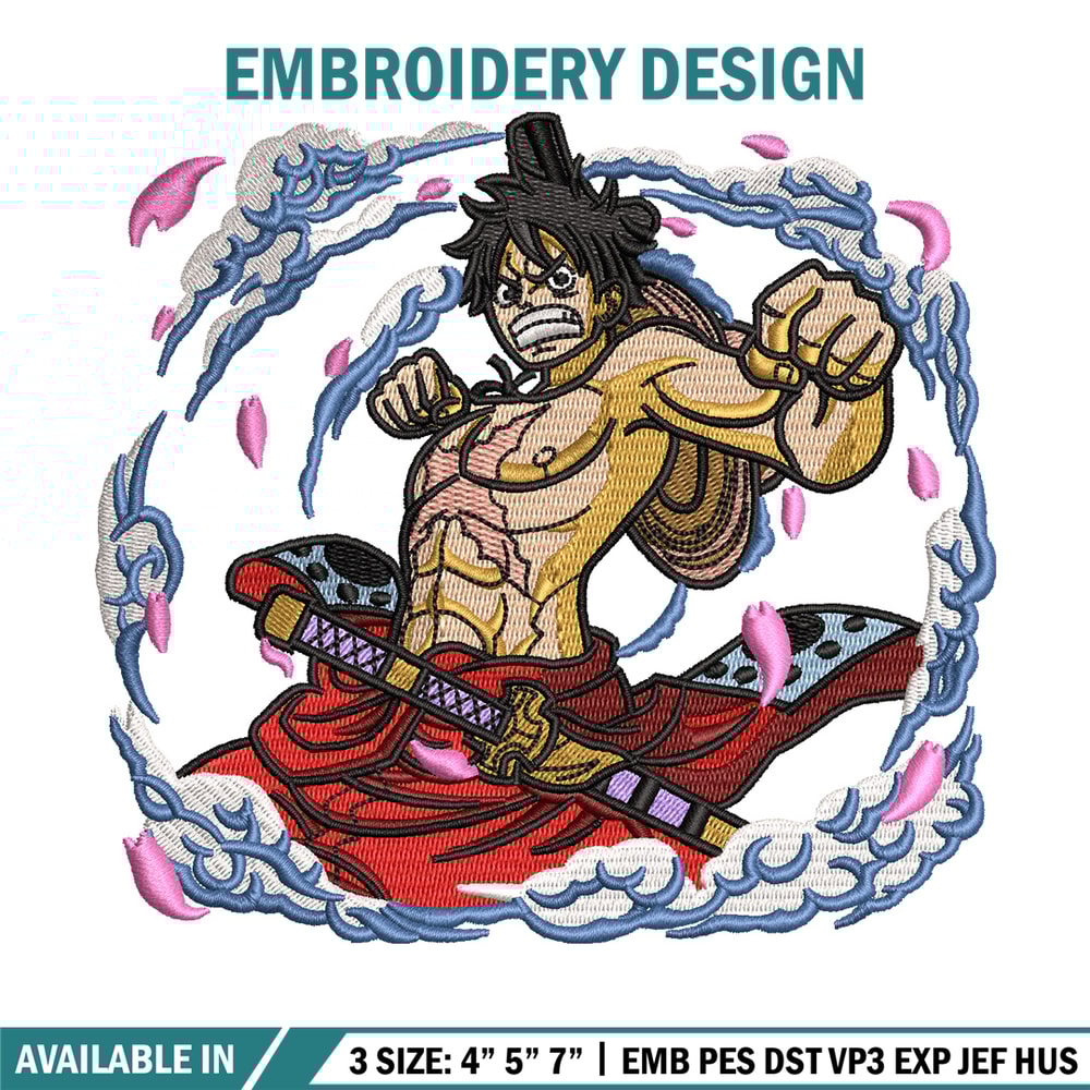Luffy wano embroidery design, One piece embroidery, Anime design, Embroidery shirt, Embroidery file, Digital download.jpg