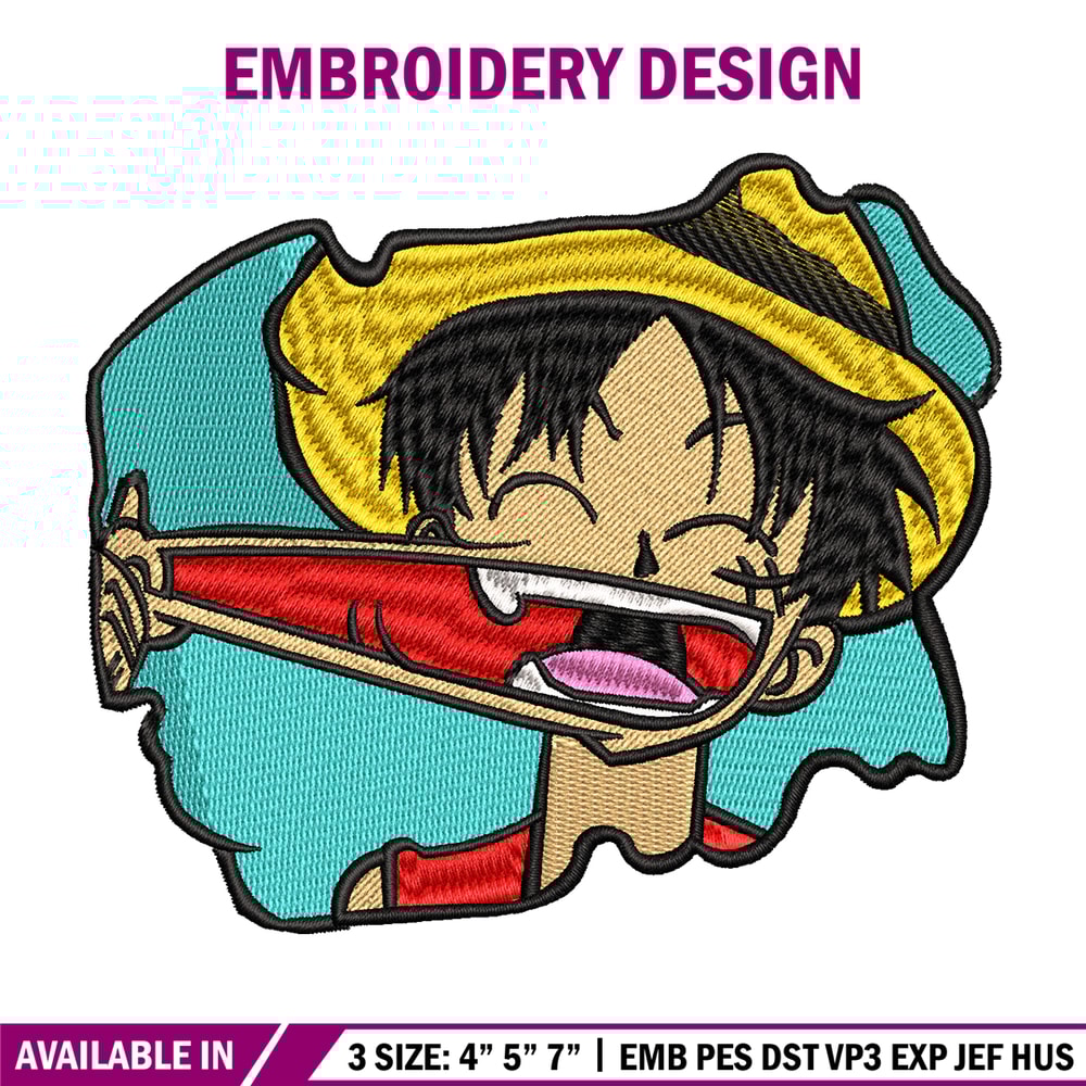Luffy Laugh embroidery design, One Piece embroidery, embroidery file, anime design, anime shirt, Digital download.jpg