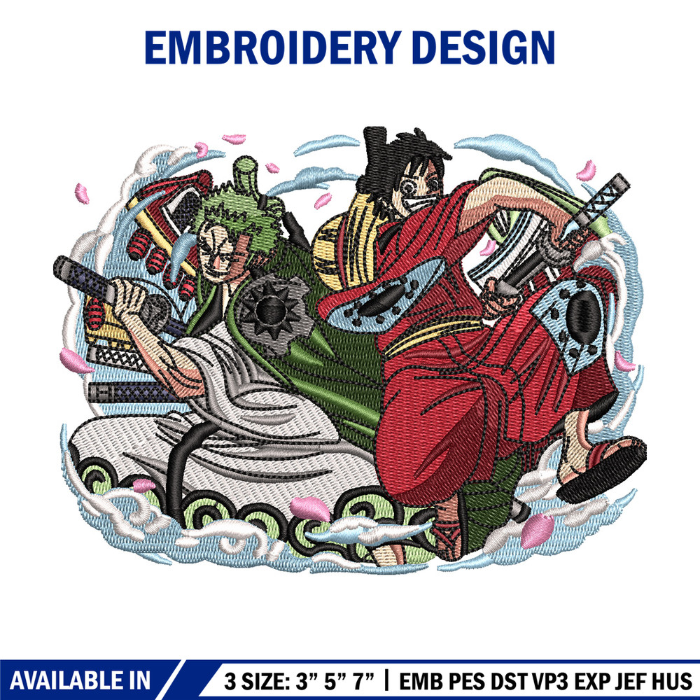 Luffy zoro embroidery design, One piece embroidery, Anime design, Embroidery shirt, Embroidery file, Digital download.jpg