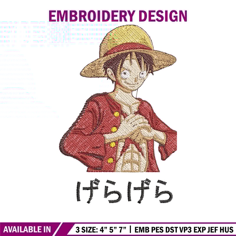 Luffy man embroidery design, One piece embroidery, Anime design, Embroidery file, Embroidery shirt, Digital download.jpg