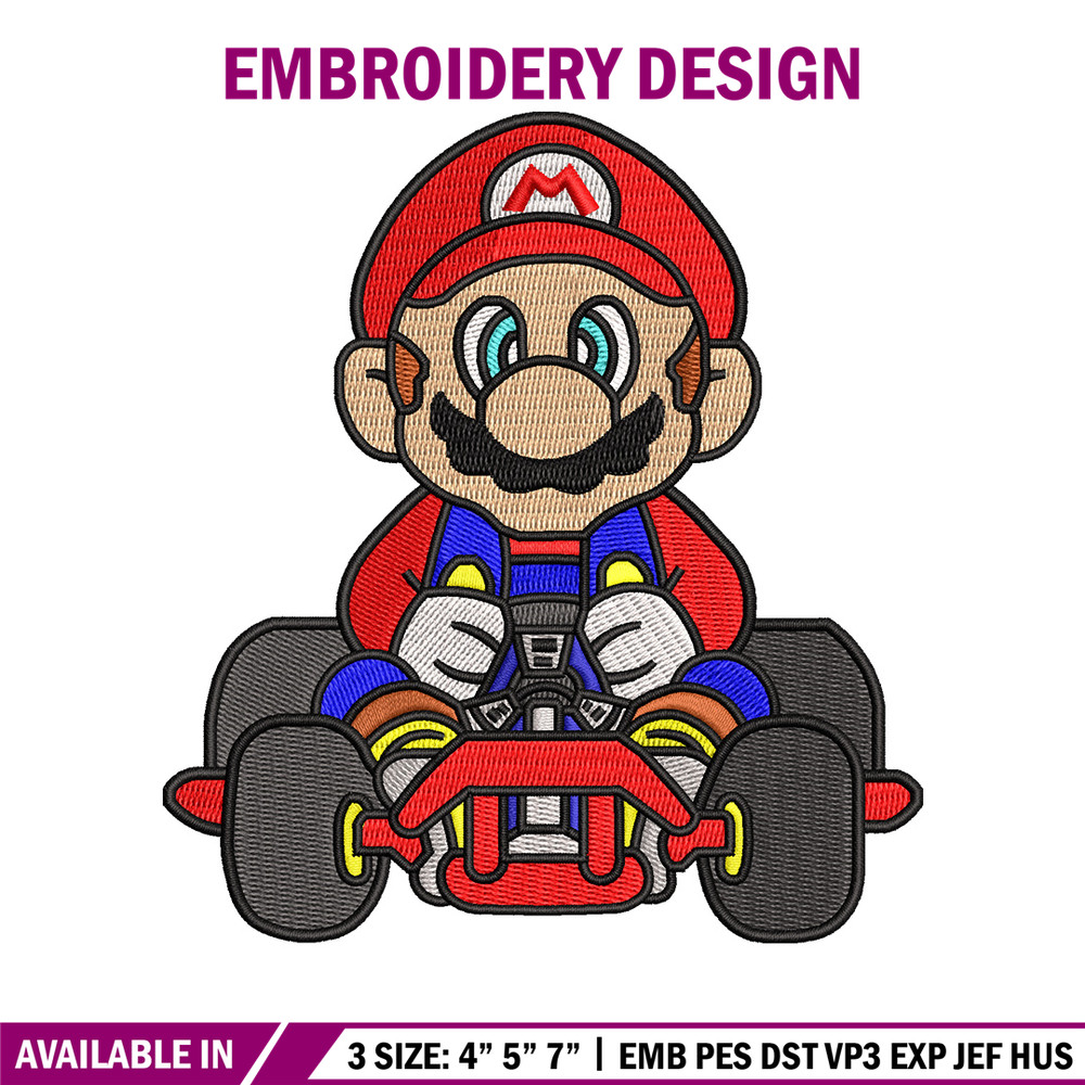 Mario car embroidery design, Mario embroidery, Embroidery file, Embroidery shirt, Emb design, Digital download.jpg