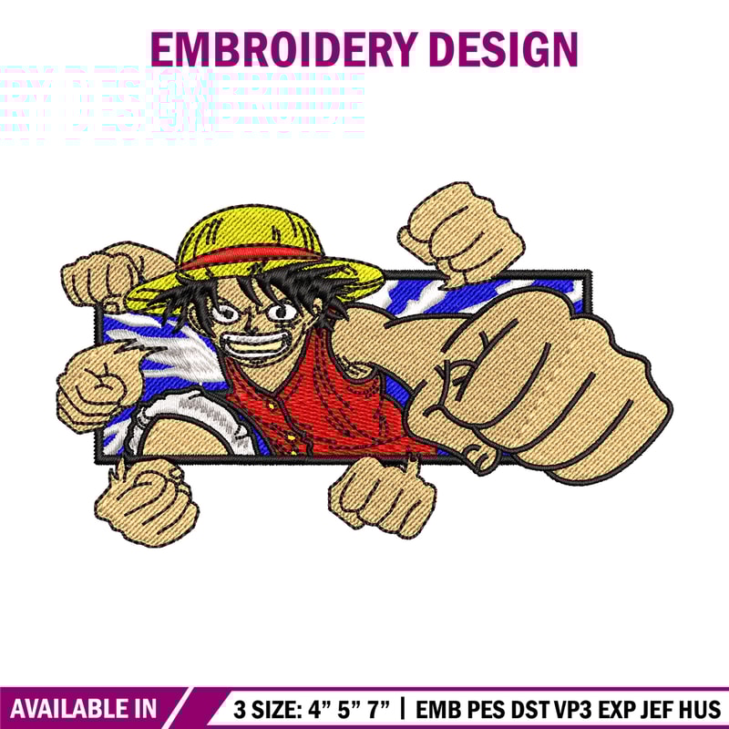 Luffy Punch embroidery design, One Piece embroidery, embroidery file, anime design, anime shirt, Digital download.jpg