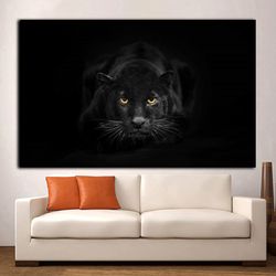 black panther wild animal canvas art, black panther painting, animal wall art, black panther wild animal staring canvas