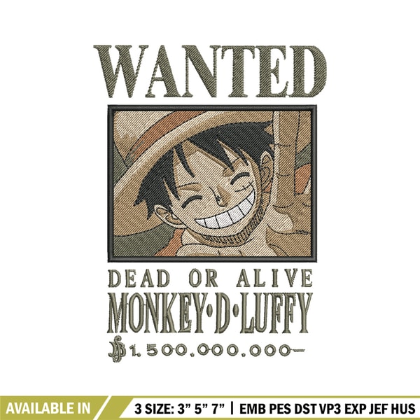 Bounty Luffy embroidery design, One piece embroidery, Anime design, Embroidery shirt, Embroidery file,Digital download.zip.jpg