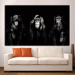 dark 3 funny monkey canvas wall art, big size poster canvas art, animal wall art, 3 wise monkey's, large canvas, nordic