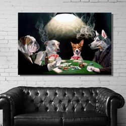 dogs with playing cards canvas wall art, dogs animal art, custom wall hanging, game room canvas, canvas print,dogs playi