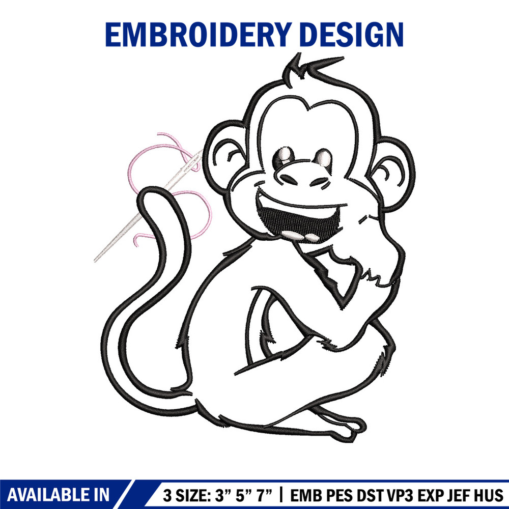 Monkey black white embroidery design, Monkey embroidery, Embroidery file, Embroidery shirt, Emb design, Digital download.jpg