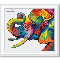 Cross stitch pattern Art Elephant silhouette rainbow animal abstract colorful counted crossstitch patterns Download PDF
