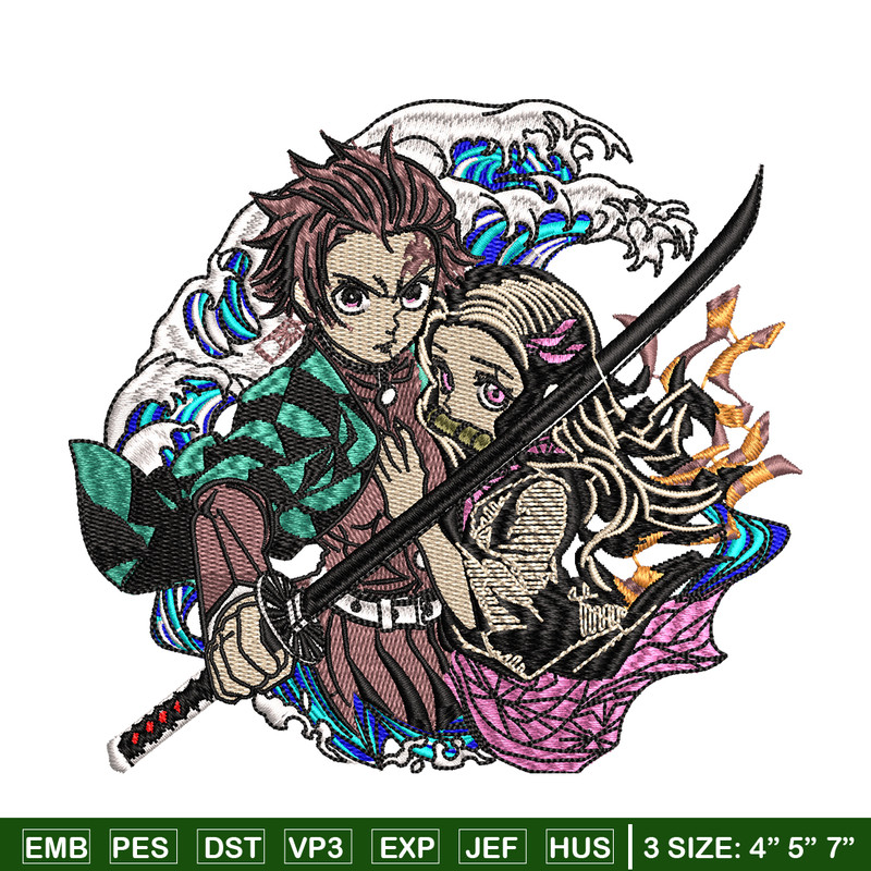 Tanjiro and Nezuko embroidery design, Kimetsu no Yaiba embroidery, logo design, anime design, Digital download.jpg