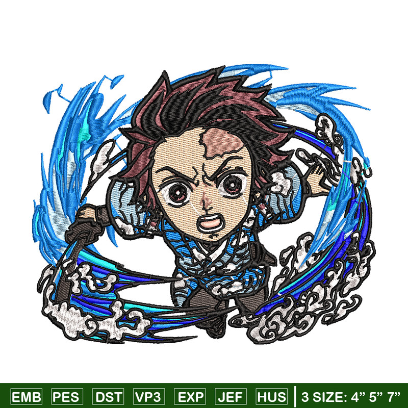 Tanjiro fire breathing chibi embroidery design, Kimetsu no Yaiba embroidery, anime design, anime shirt, Digital download.jpg