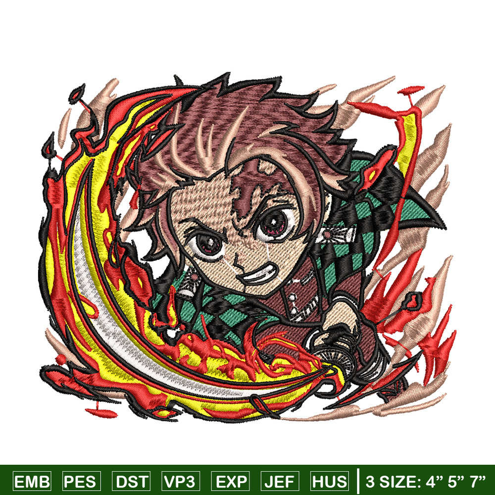 Tanjiro fire breathing chibi embroidery design, Kimetsu no Yaiba embroidery, anime design, logo shirt, Digital download.jpg