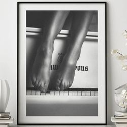 woman legs on piano print, black and white, piano fan print, music print ,girl room decor, wall decor.jpg