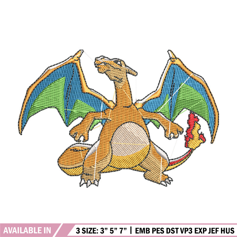 Charizard embroidery design, Pokemon embroidery, Anime design, Embroidery shirt, Embroidery file, Digital download.jpg