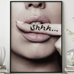 lips shhh poster, lips shhh poster, pink lips art print, blush pink art, wall art, scandi prints, fashion art prints, pi