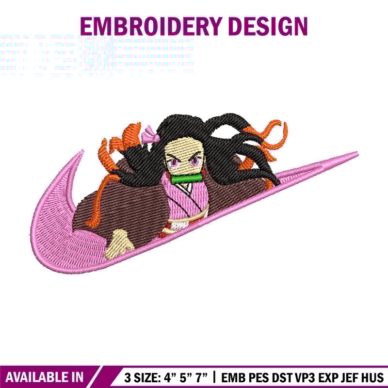 Nezuko kamado Nike embroidery design, Kimetsu no Yaiba embroidery, Nike design, anime design, Digital download.jpg