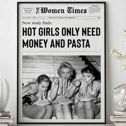 pasta art print, newspaper print, girl dorm room art, girls having fun print, black and white print, bar cart art, fashi