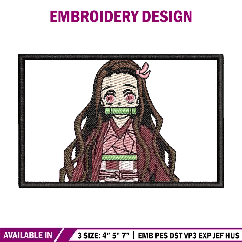 Nezuko rectangle embroidery design, Neuzko embroidery, Anime design, Embroidery shirt, Embroidery file, Digital download.jpg