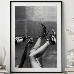 woman drinking wine elegant urban, alcohol wall art, bar cart decor, teen girl outside art, printable feminist poster, w