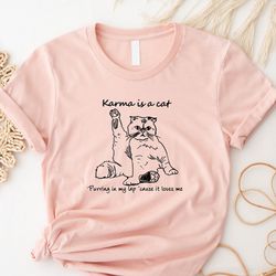 karma is a cat purring in my lap shirt, meet me at midnight shirt, gift shirt for 2023 swiftie concert, fashion updated