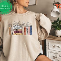 music albums as books sweatshirt, music shirt gift for 2023 concert, music lover fan merch shirt, books and cat music te
