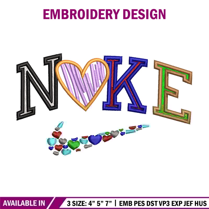 Nike heart color embroidery design, Logo embroidery, Nike design, Embroidery shirt, Embroidery file, Digital download.jpg
