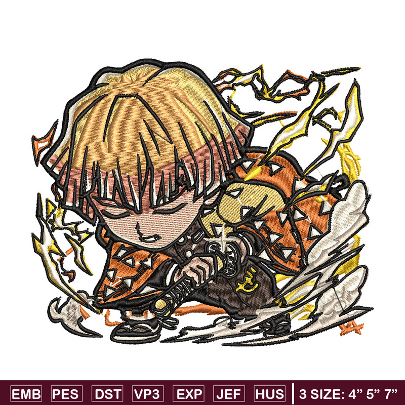 Zenitsu Thunder Breathing chibi embroidery design, Kimetsu no Yaiba embroidery, anime design, Digital download.jpg