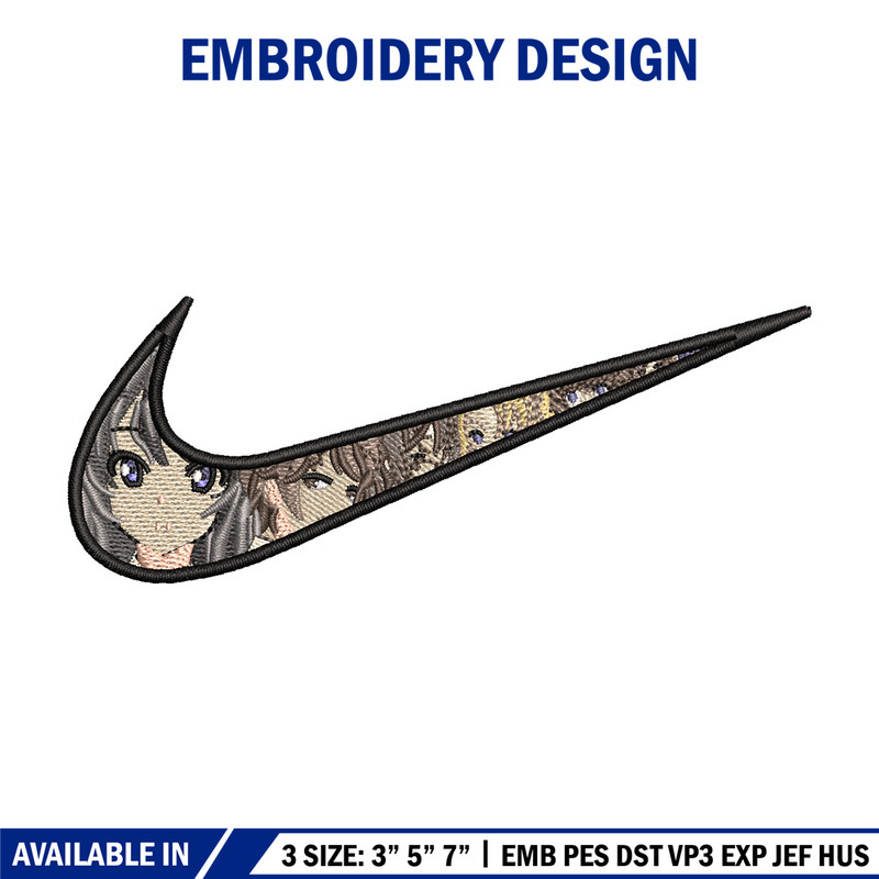 Nike mai embroidery design, Seishun Buta embroidery, Nike design,Embroidery file,Embroidery shirt,Digital download.jpg