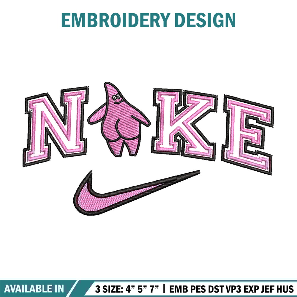 Nike patrick embroidery design, Spongebob embroidery, Nike design, Embroidery file, Embroidery shirt, Digital download.jpg