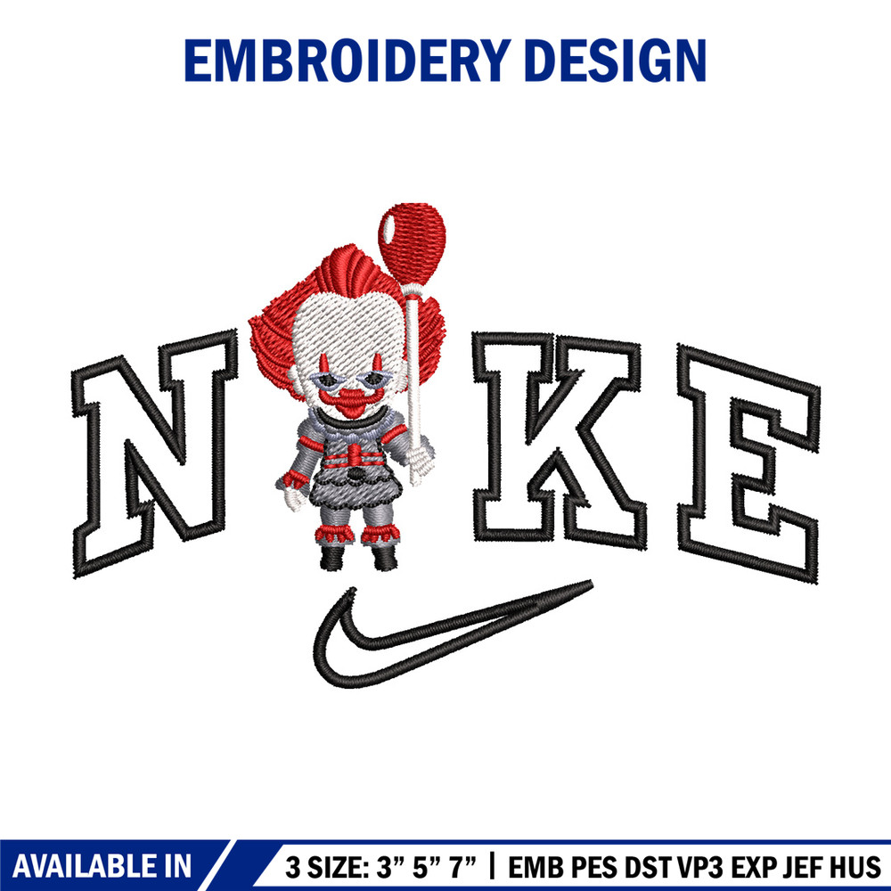 Nike pennywise embroidery design, Horror embroidery, Nike design, Embroidery shirt, Embroidery file, Digital download.jpg
